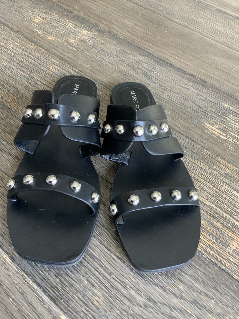 Marc Fisher Size 6M Black Studded Slide On Sandals New W/O Box Or Tags